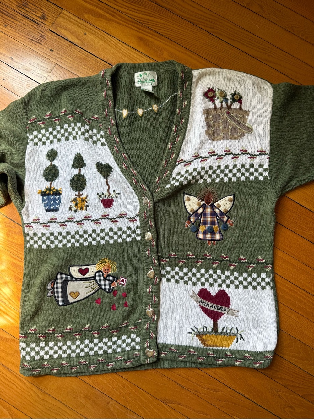 Green Embroidered Folk Art Cardigan Sweater - Picture 3 of 5